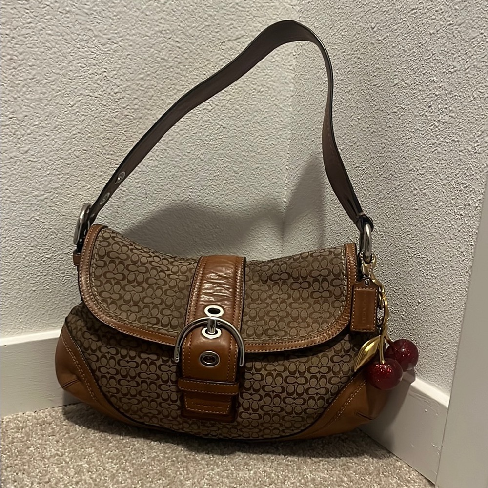 Coach Brown Woven Shoulder Bag with Leather Strap